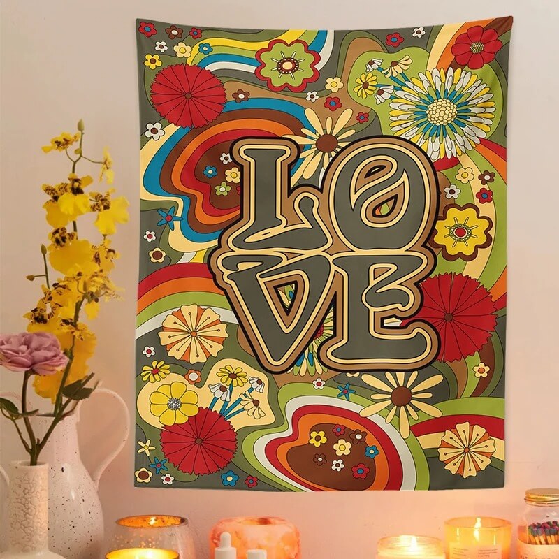 Indie Love Tapestry colorful floral flower flowers trippy