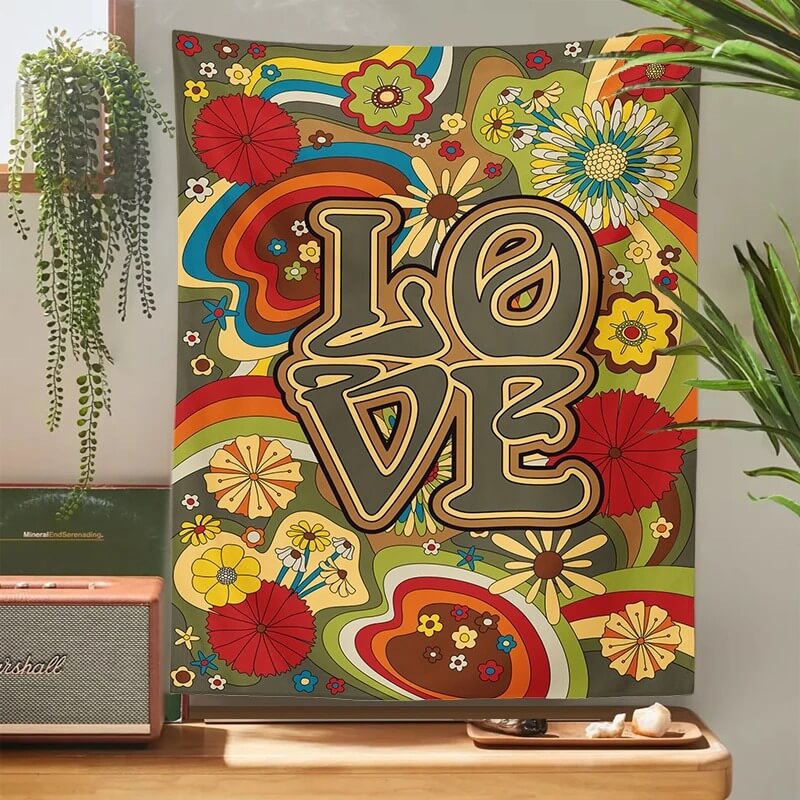 Indie Love Tapestry colorful floral flower flowers trippy