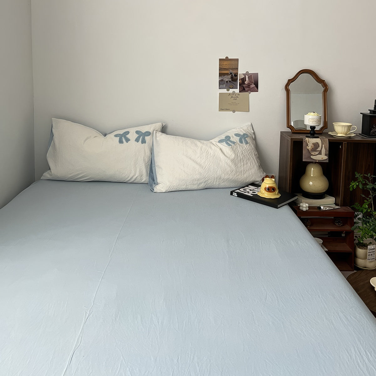 Parure de lit vintage à nœuds touffetés bleus