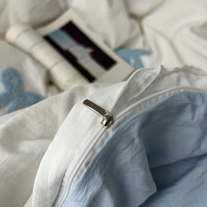 Parure de lit vintage à nœuds touffetés bleus