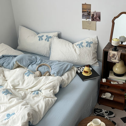 Parure de lit vintage à nœuds touffetés bleus