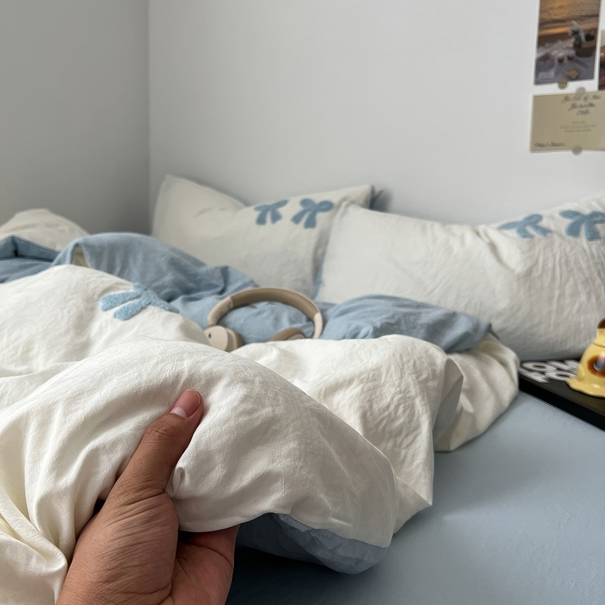 Parure de lit vintage à nœuds touffetés bleus