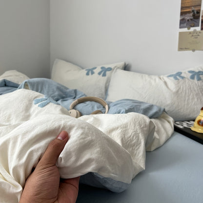 Parure de lit vintage à nœuds touffetés bleus