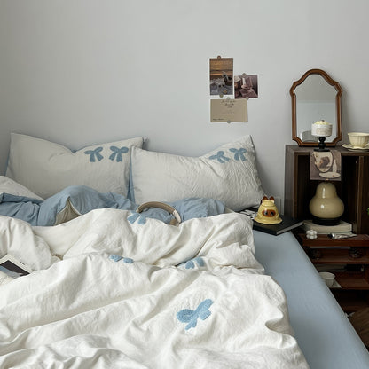 Parure de lit vintage à nœuds touffetés bleus