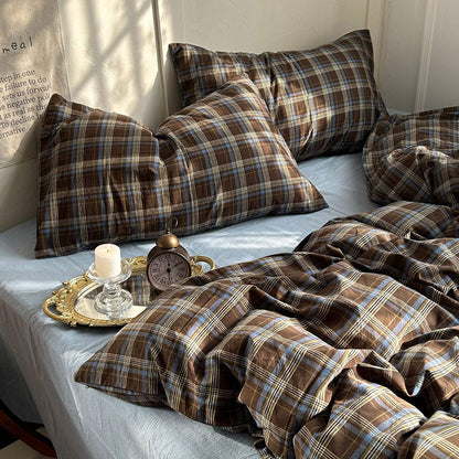 Vintage Brown Plaid Bedding Set