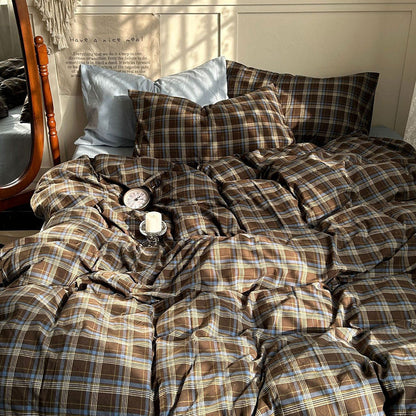 Vintage Brown Plaid Bedding Set