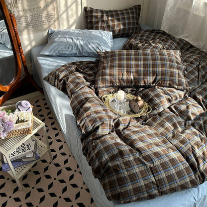 Vintage Brown Plaid Bedding Set