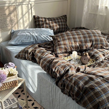 Vintage Brown Plaid Bedding Set