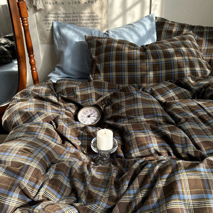 Vintage Brown Plaid Bedding Set