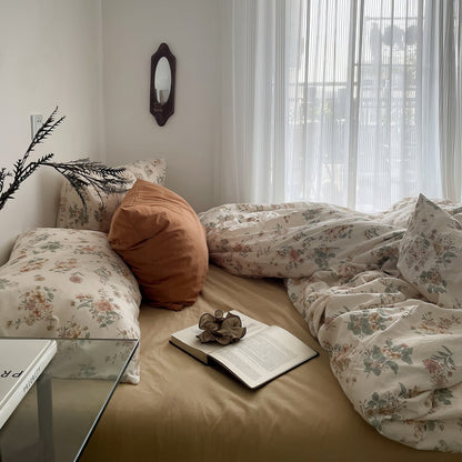 Ensemble de literie à imprimé floral marron clair