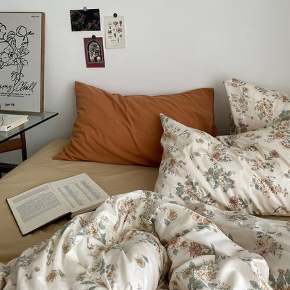 Ensemble de literie à imprimé floral marron clair