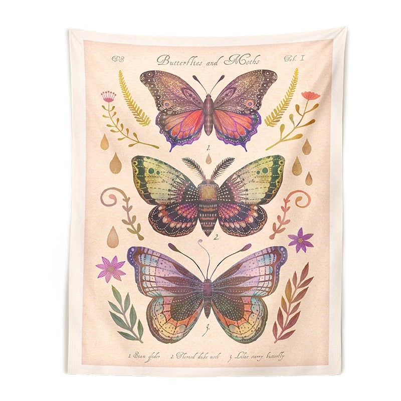 Vintage Butterflies Art Tapestry