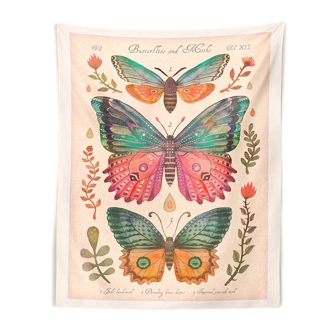 Vintage Butterflies Art Tapestry