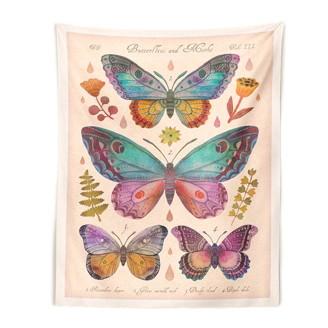 Vintage Butterflies Art Tapestry
