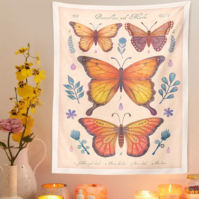 Vintage Butterflies Art Tapestry