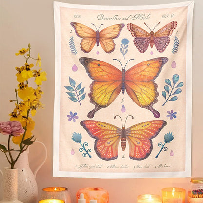 Vintage Butterflies Art Tapestry