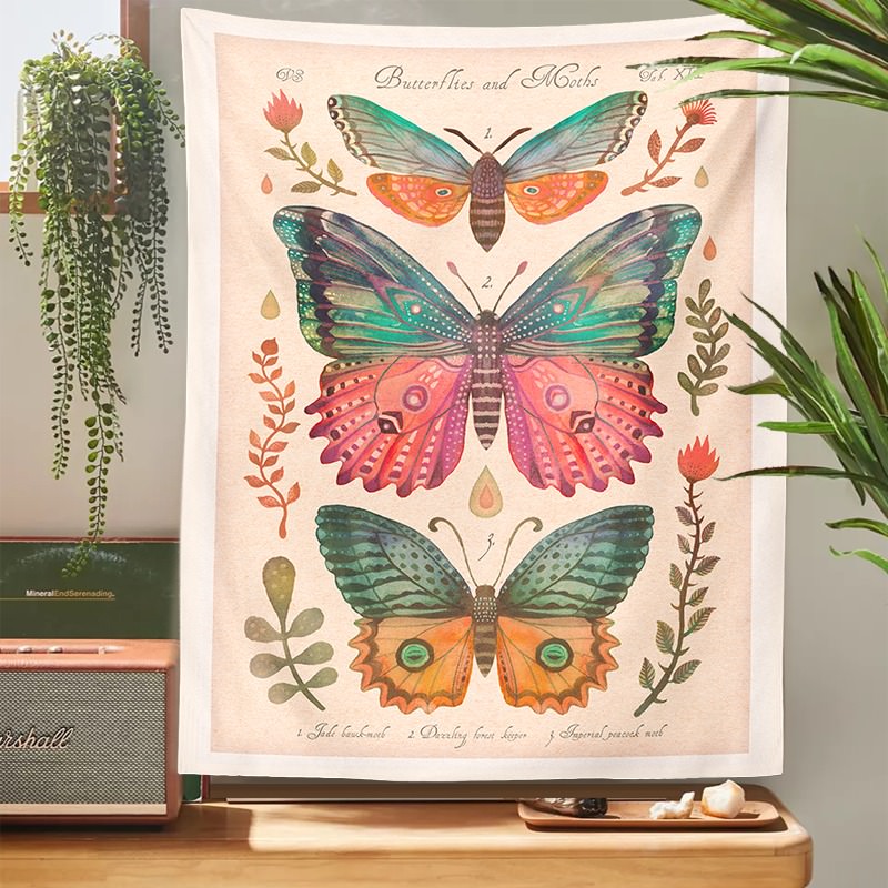 Vintage Butterflies Art Tapestry