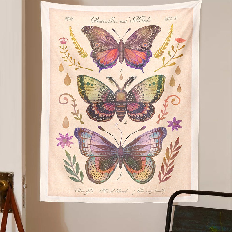 Vintage Butterflies Art Tapestry