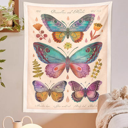 Vintage Butterflies Art Tapestry