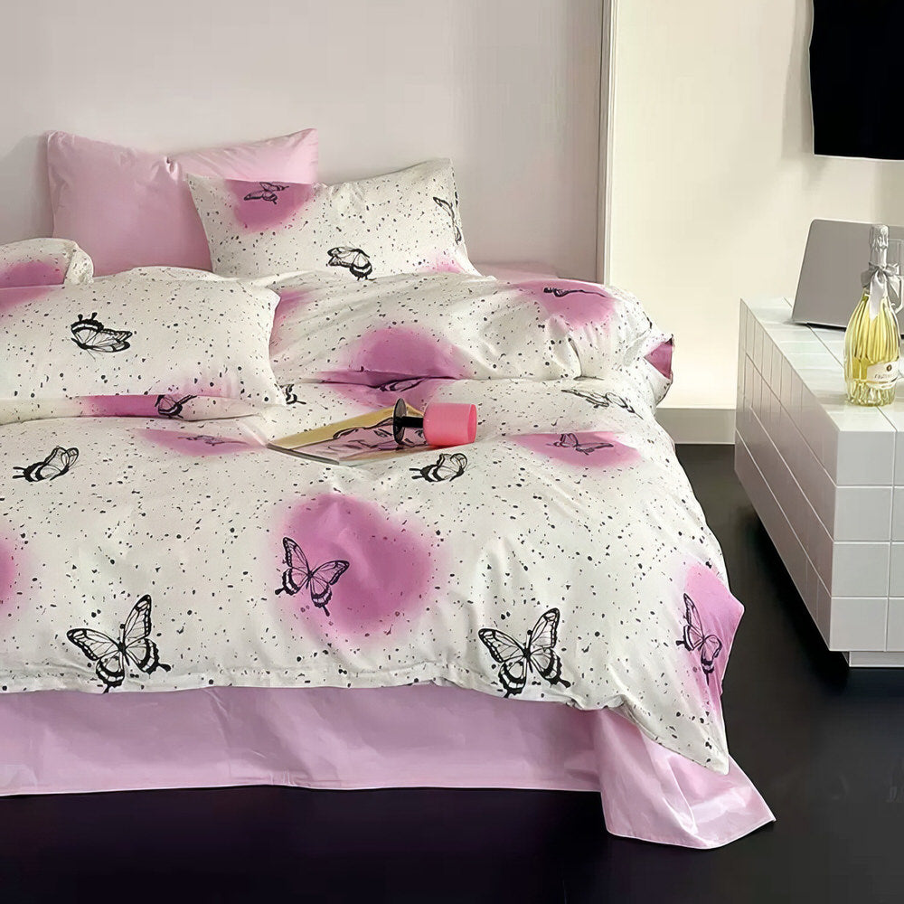 Vintage Butterflies Y2K Aesthetic Bedding Set bed sheet bedsheets coquette cottagecore