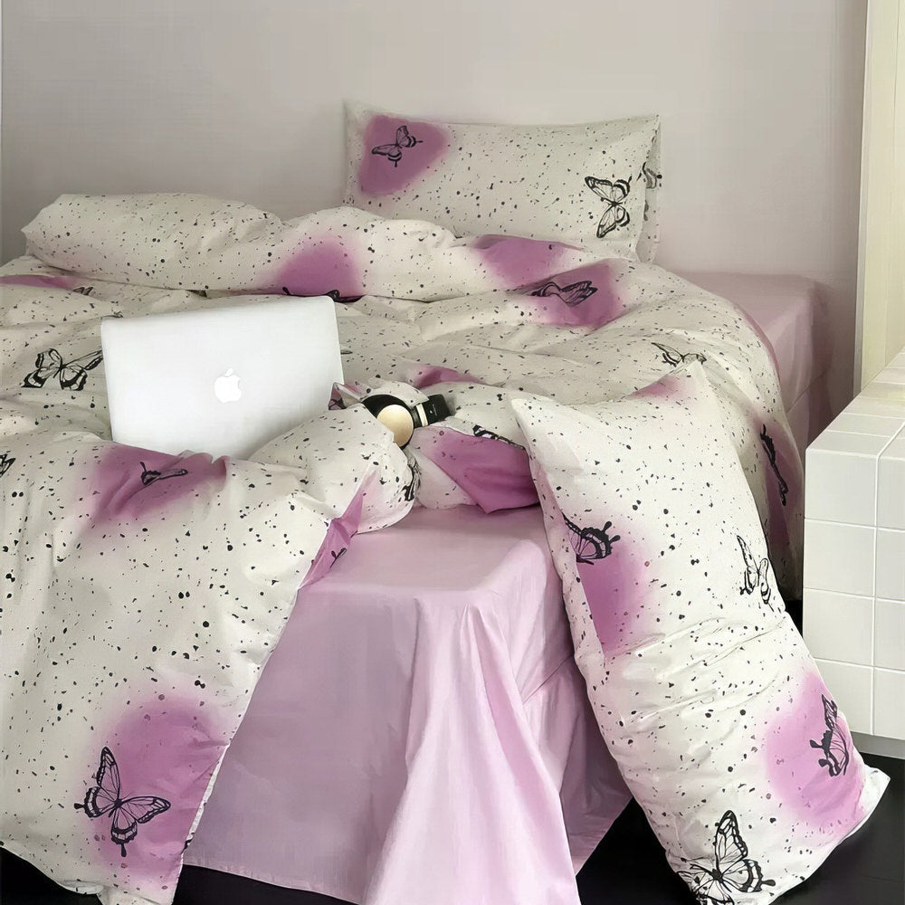 Vintage Butterflies Y2K Aesthetic Bedding Set bed sheet bedsheets coquette cottagecore