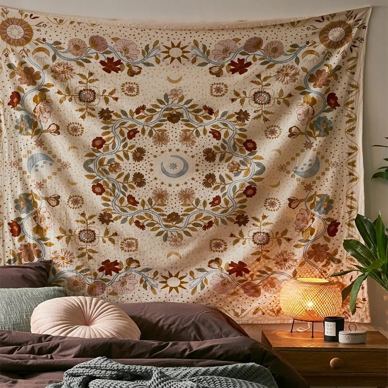 Vintage Floral Moon Mandala Tapestry AESTHETIC_Boho boho tapestry mandala SUB CATEGORY_Tapestries