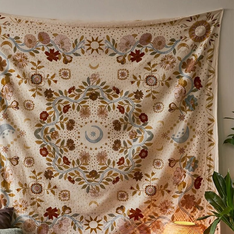 Vintage Floral Moon Mandala Tapestry AESTHETIC_Boho boho tapestry mandala SUB CATEGORY_Tapestries