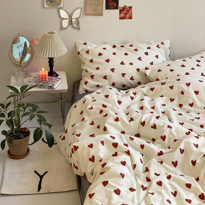 Vintage Red Hearts Bedding Set bed sheet bedsheets coquette cottagecore