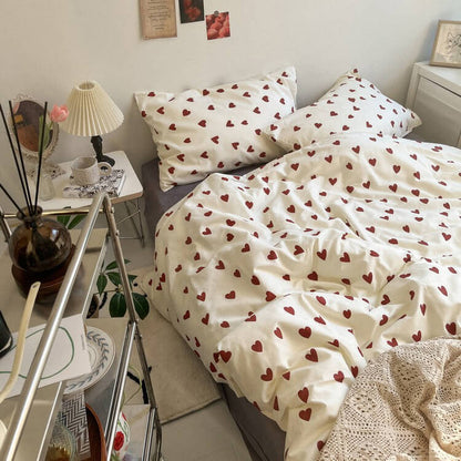 Vintage Red Hearts Bedding Set bed sheet bedsheets coquette cottagecore