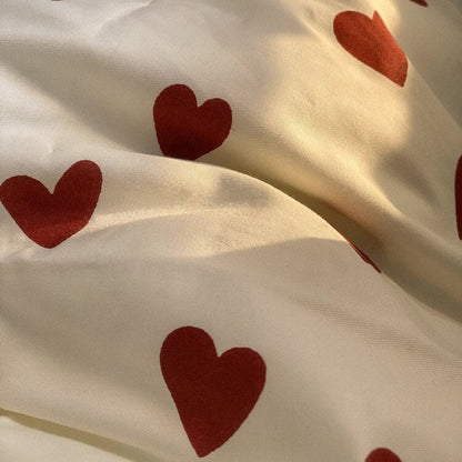 Vintage Red Hearts Bedding Set bed sheet bedsheets coquette cottagecore