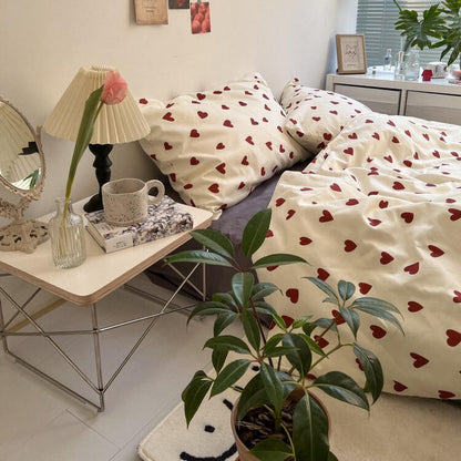 Vintage Red Hearts Bedding Set bed sheet bedsheets coquette cottagecore