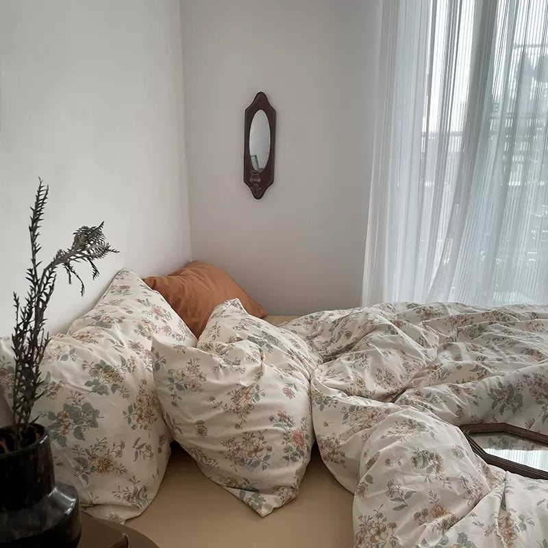 Vintage Pale Flowers Print Cotton Bedding Set bed sheet bedsheets coquette cottagecore duvet cover