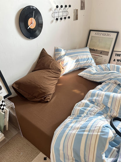 Vintage Pastellblaue Streifen Bettwäsche Set