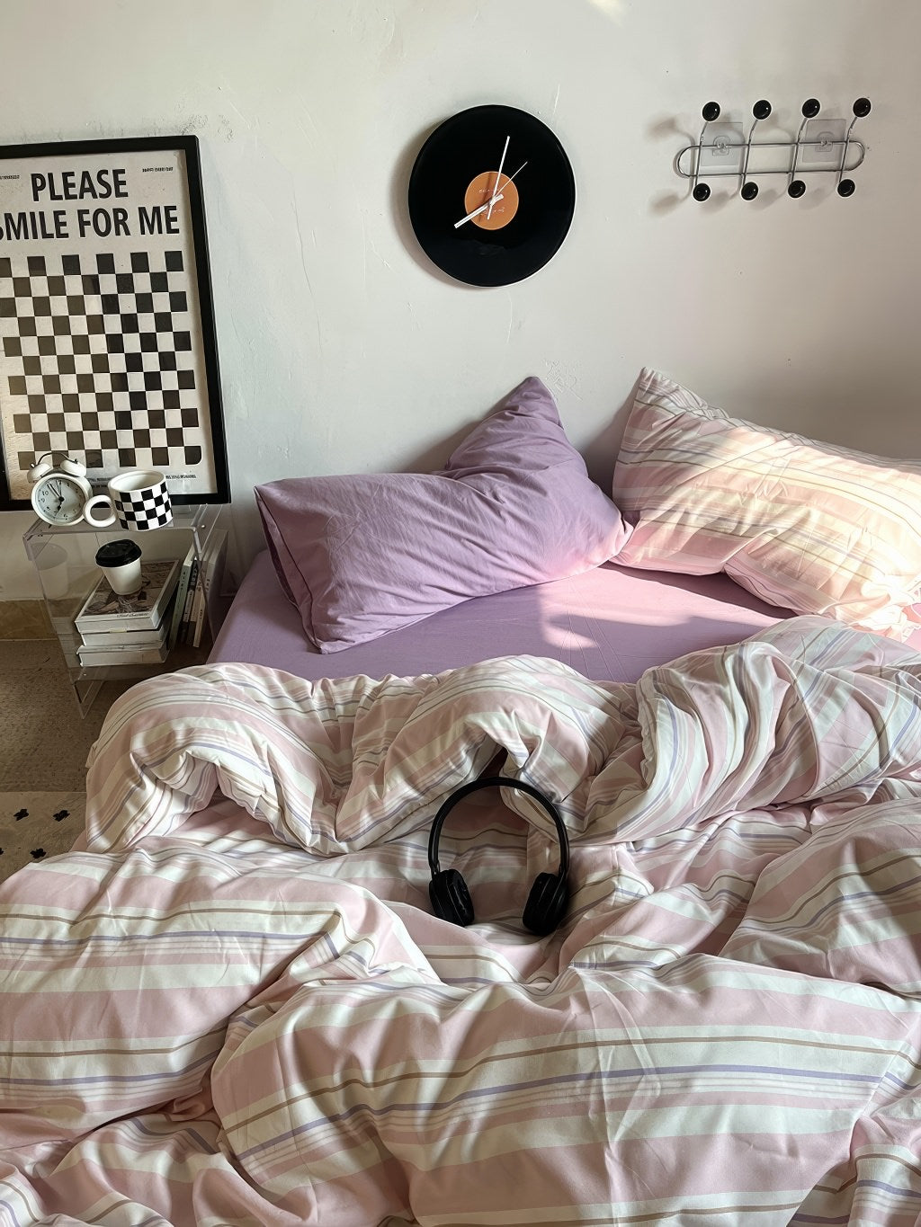 Vintage Pastellrosa Streifen Bettwäsche Set