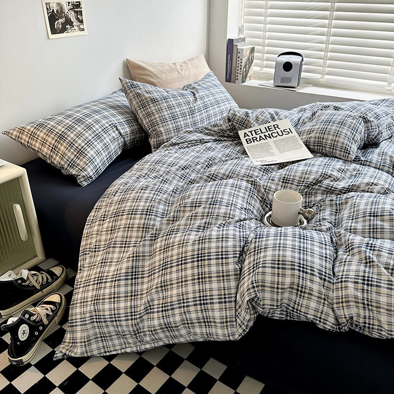 Vintage Blue Plaid Bedding Set