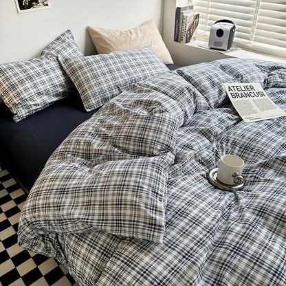 Vintage Blue Plaid Bedding Set