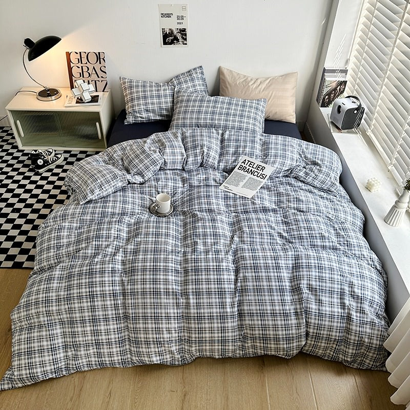 Vintage Blue Plaid Bedding Set