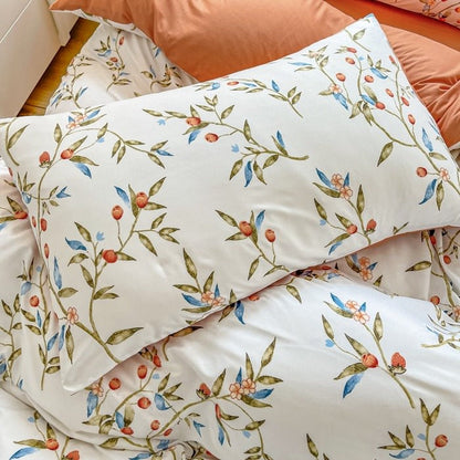 Vintage Red Berries Print Bedding Set bed sheet bedsheets cottagecore