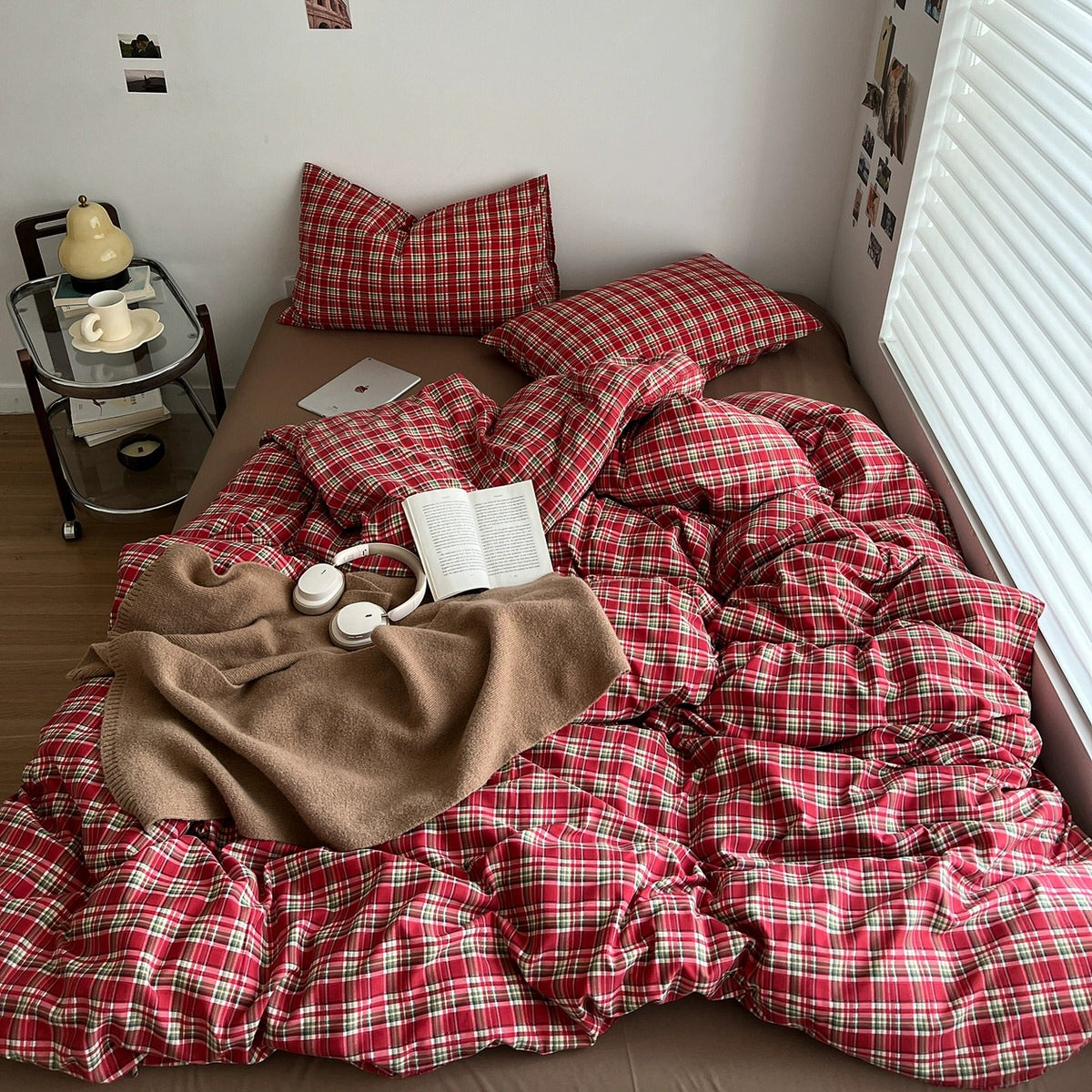 Red Plaid Aesthetic Bedding Set