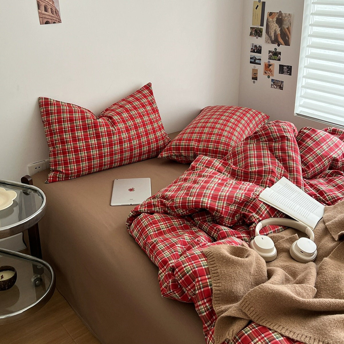 Red Plaid Aesthetic Bedding Set