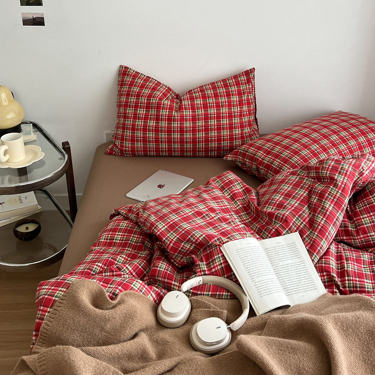 Red Plaid Aesthetic Bedding Set