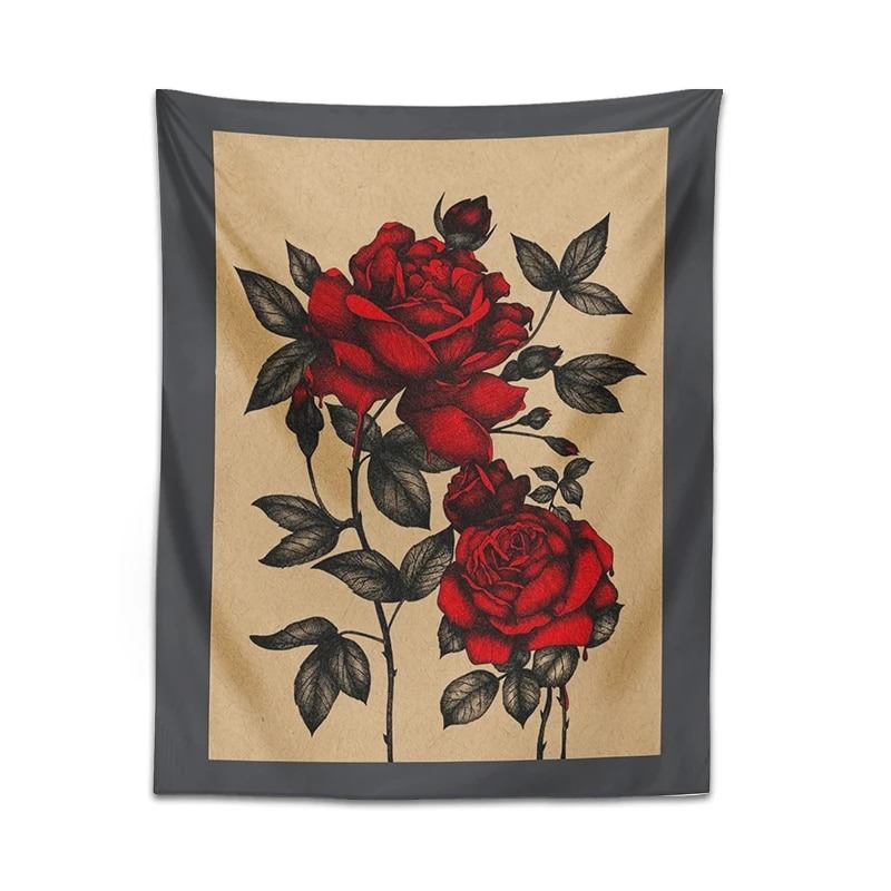 Vintage Red Roses Tapestry