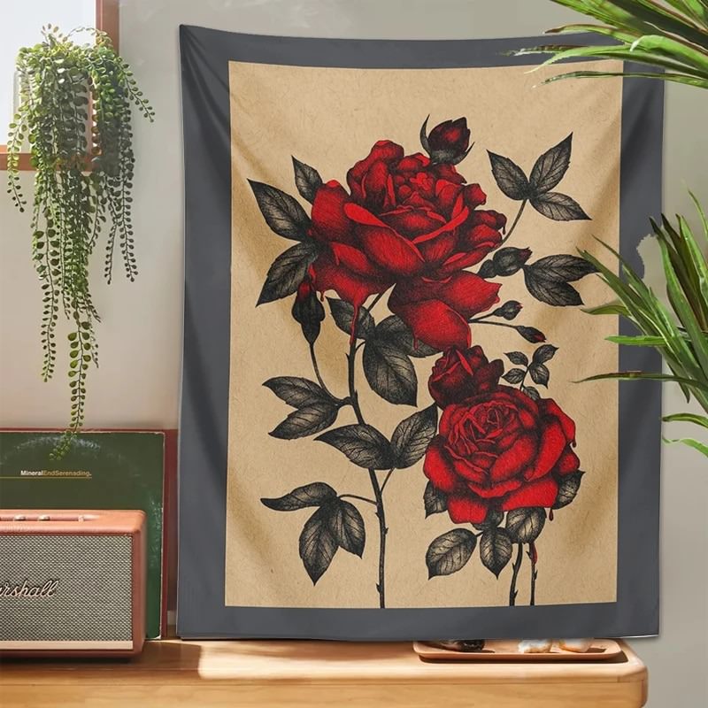 Vintage Red Roses Tapestry