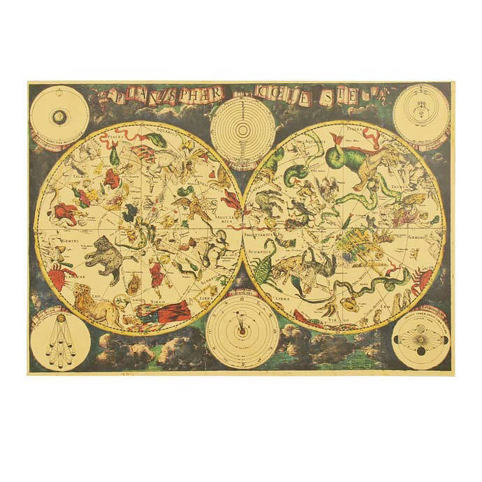 Retro Zodiac Constellation Map Poster earth map retro SUB CATEGORY_Posters vintage