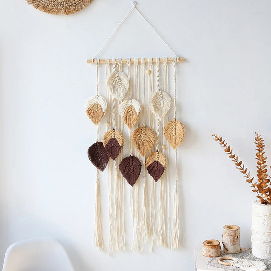 Boho Aesthetic Macrame Leaves Wall Hanging AESTHETIC_Boho macrame hanging SUB CATEGORY_Wall Decor