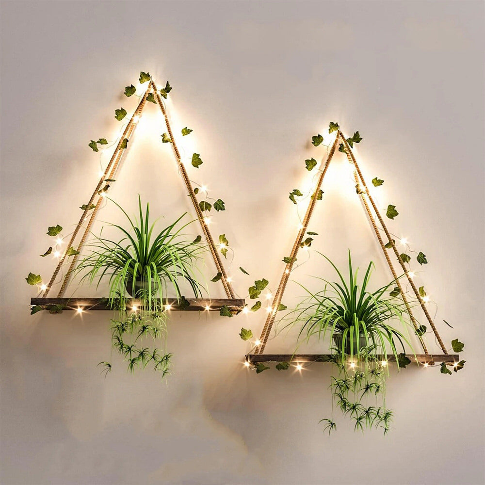 Hanging Shelves with Artificial Ivy LED-Strip Light AESTHETIC_Boho AESTHETIC_Cottagecore AESTHETIC_Soft Girl shelves SUB CATEGORY_Wall Decor