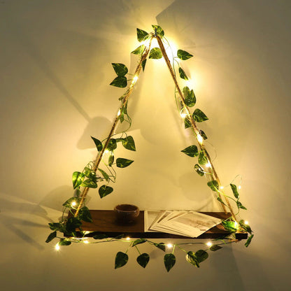 Hanging Shelves with Artificial Ivy LED-Strip Light AESTHETIC_Boho AESTHETIC_Cottagecore AESTHETIC_Soft Girl shelves SUB CATEGORY_Wall Decor