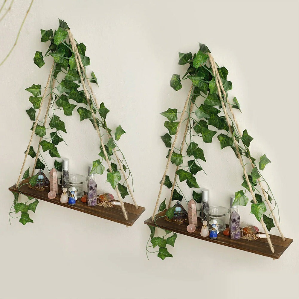 Hanging Shelves with Artificial Ivy LED-Strip Light AESTHETIC_Boho AESTHETIC_Cottagecore AESTHETIC_Soft Girl shelves SUB CATEGORY_Wall Decor