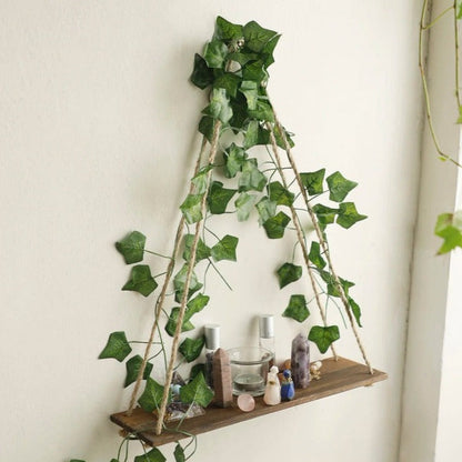 Hanging Shelves with Artificial Ivy LED-Strip Light AESTHETIC_Boho AESTHETIC_Cottagecore AESTHETIC_Soft Girl shelves SUB CATEGORY_Wall Decor