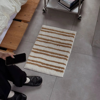 Warm Caramel Toast Striped Shaggy Accent Rug